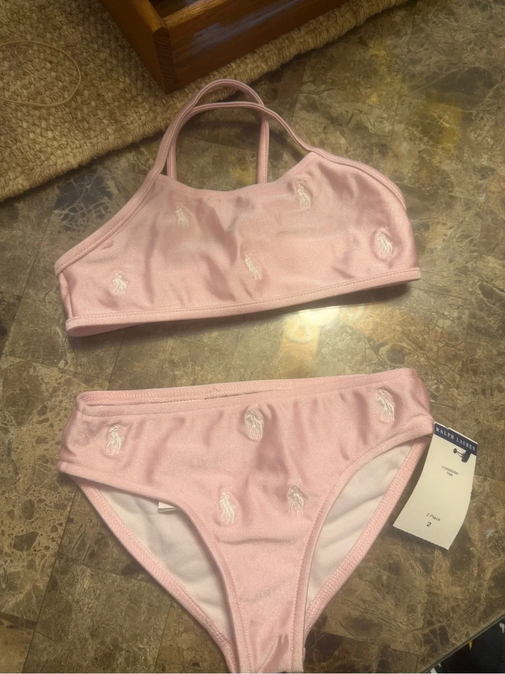 Ralph Lauren Pink Embroidered Polo Pony Girls' Bikini Set